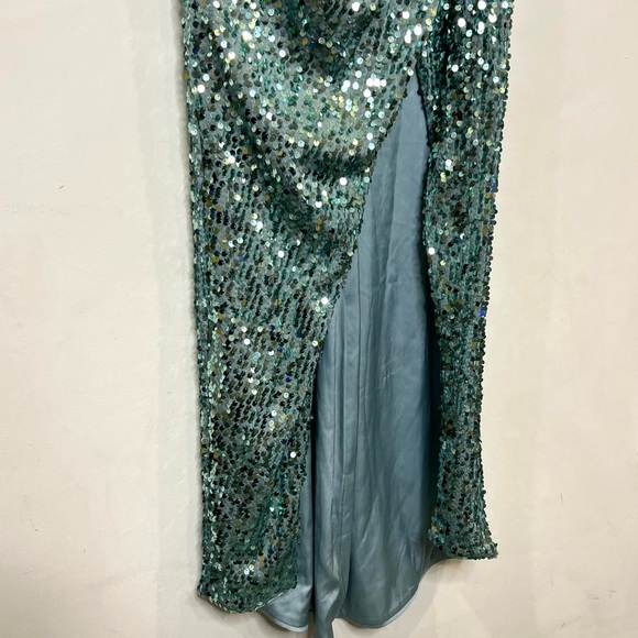 Rasario green sequin one shoulder gown maxi dress size US 6 NEW! New with tags! - Picture 4 of 13